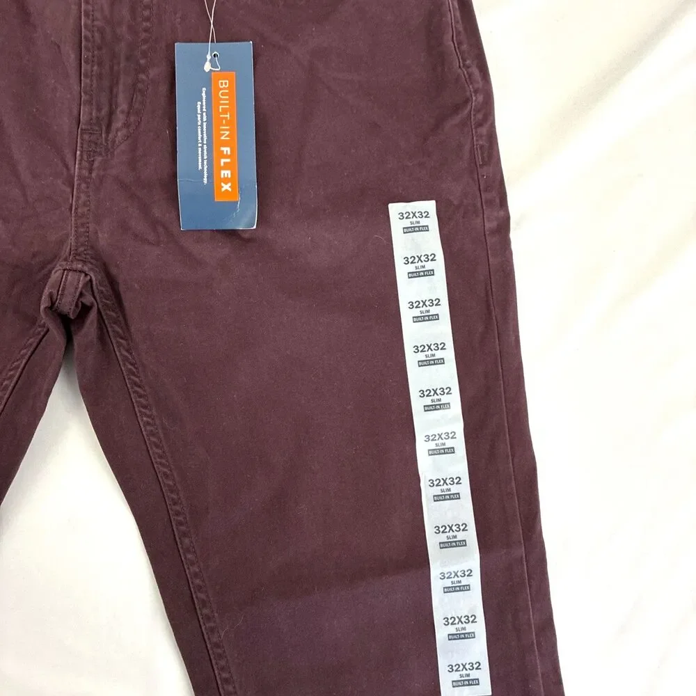 New Mens Old Navy Chino Khaki Pants Size 32x32 Slim Flex Burgundy